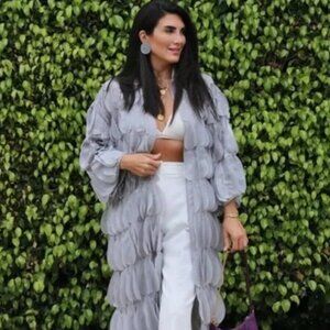 NWT Zara Hearts Coat Silver Metallic Size Medium Open Front